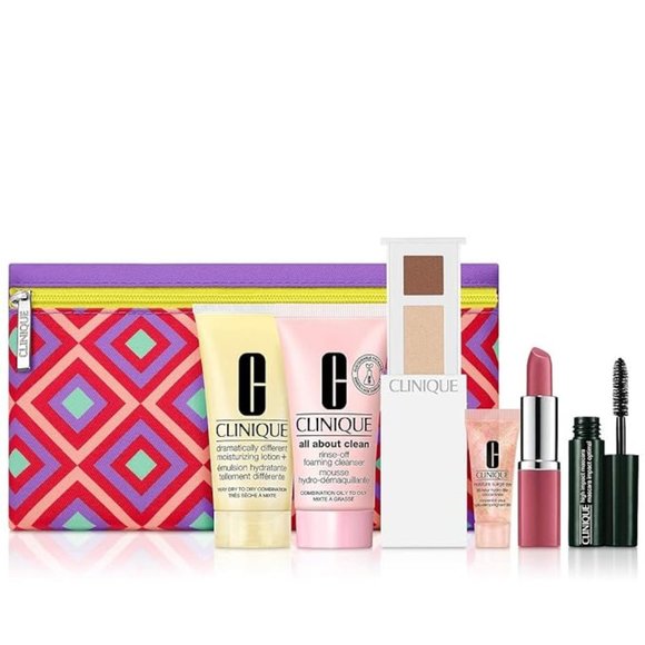 Clinique | Diamond Print Canvas Cosmetic Bag with 6 Piece Travel Set - Picture 2 of 2